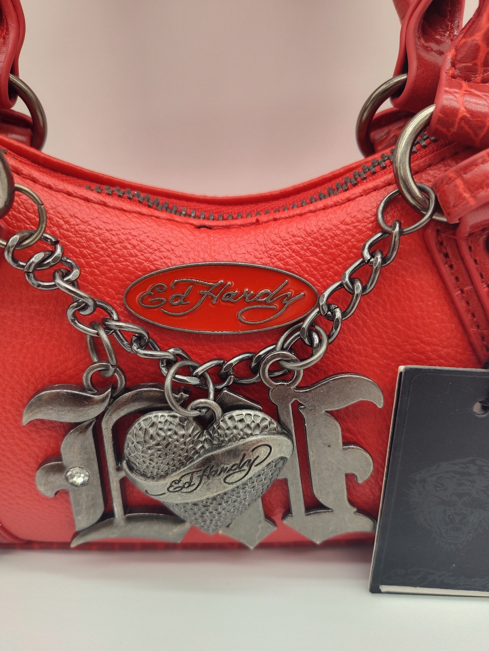 ED HARDY Red Mini Satchel Crossbody Bag NWT Love Charm Vegan Leather - Picture 3 of 16